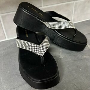 Black Rhinestone Embellished Platform Sandals 7
